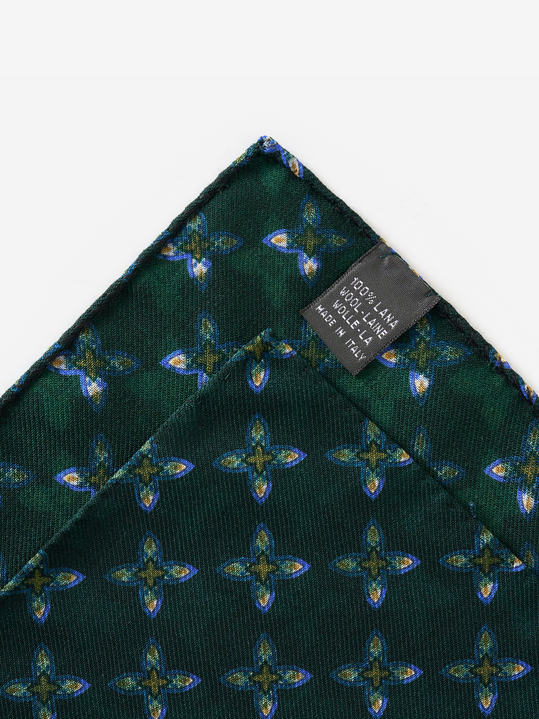 Seaweed Green Shuriken Wool Pocket Square