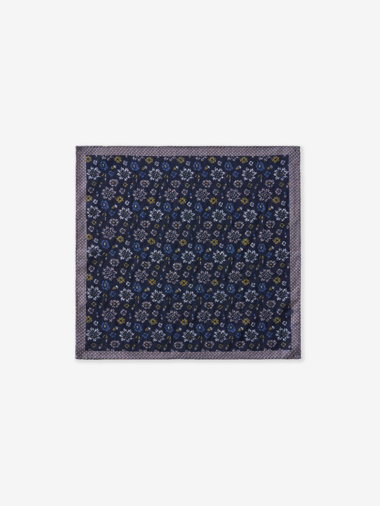 Dark Navy Blooming Garden Wool Pocket Square
