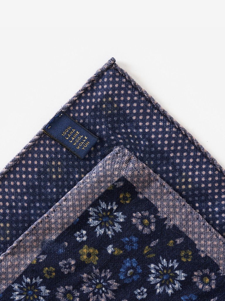 Dark Navy Blooming Garden Wool Pocket Square