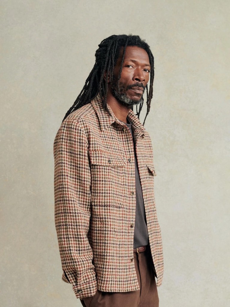 Brick Red Houndstooth Harris Tweed Wool Overshirt