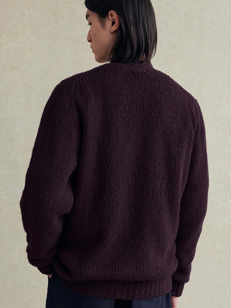 Plum Boucle Wool Student Cardigan