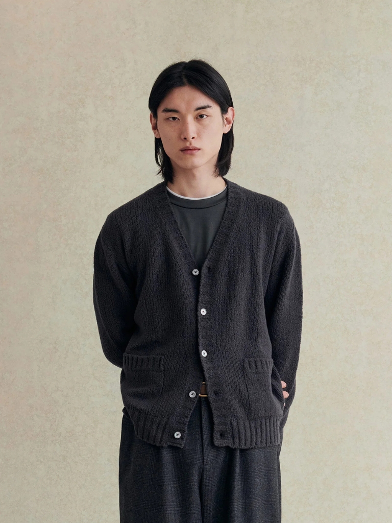 Storm Grey Boucle Wool Student Cardigan