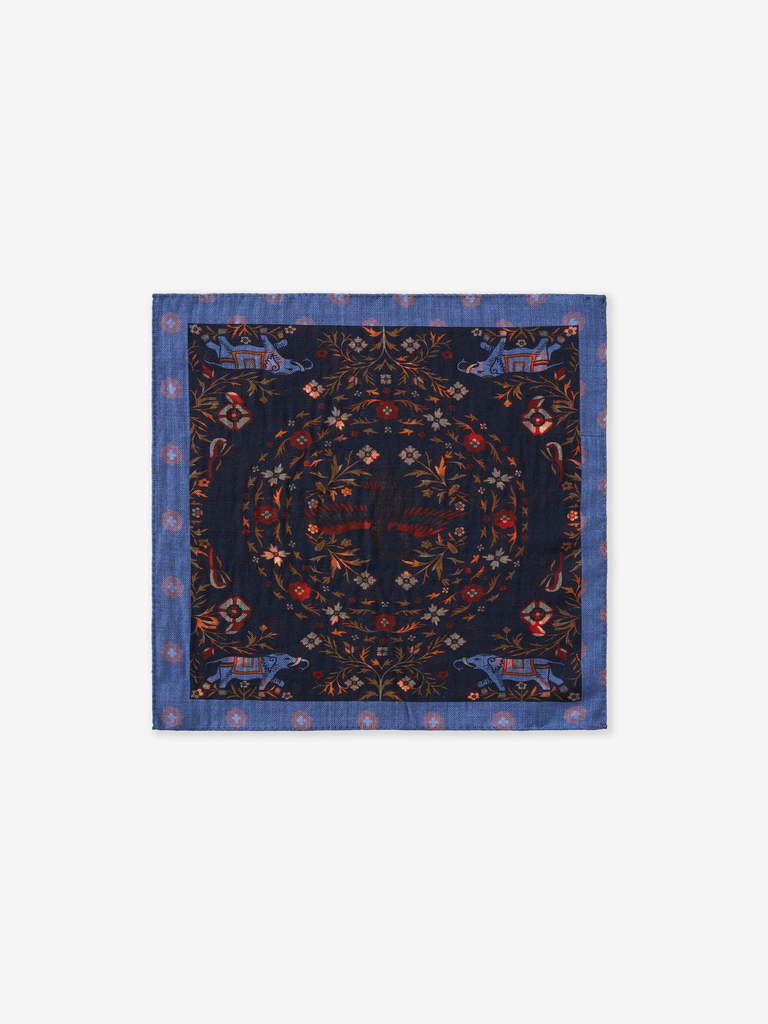 Dark Navy Quattuor Elephanti Wool Pocket Square