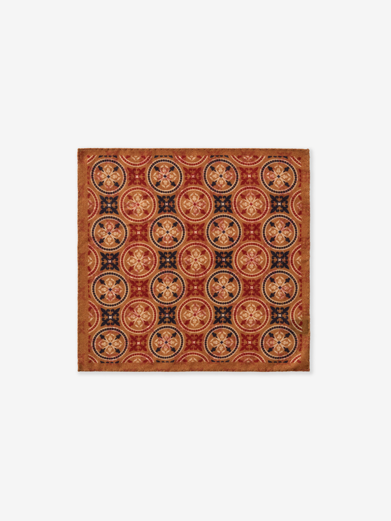 Camel Geometric Tapestry Wool Pocket Square