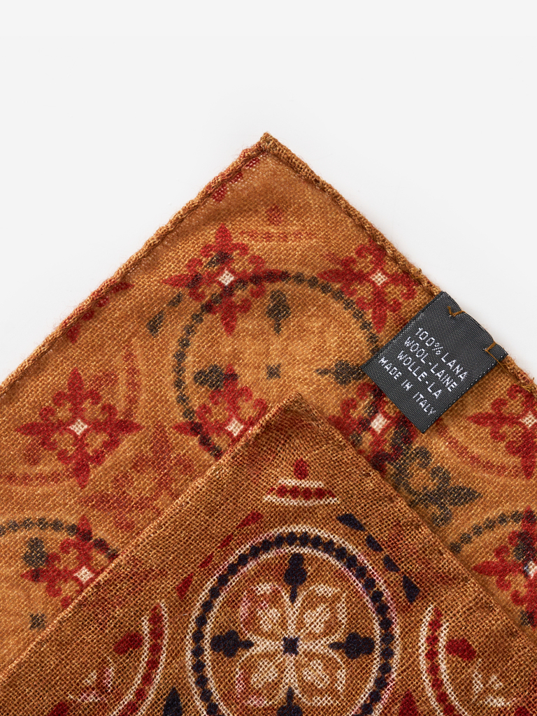 Camel Geometric Tapestry Wool Pocket Square