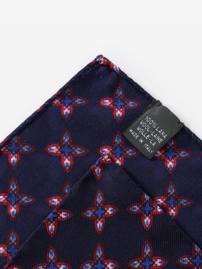 Dark Navy/Red Shuriken Wool Pocket Square