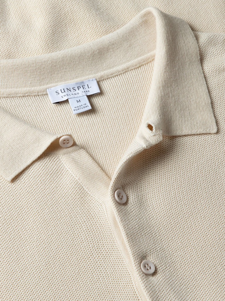 Fine Texture Polo Shirt in Ecru