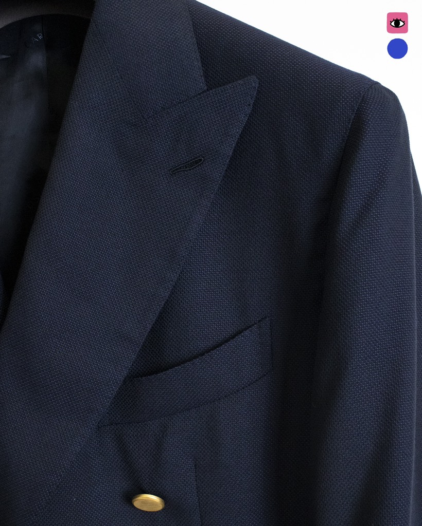 Aida Navy Hopsack Double-Breasted Blazer