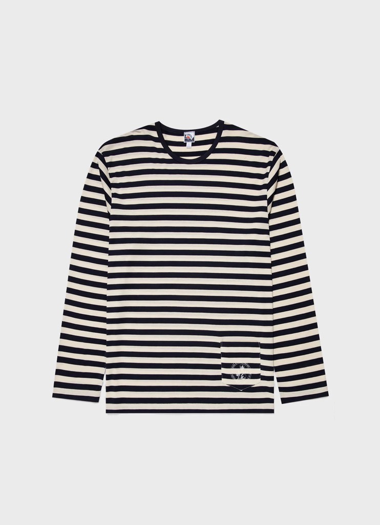 LS Sleeve Pocket T Shirt in Navy/Stone