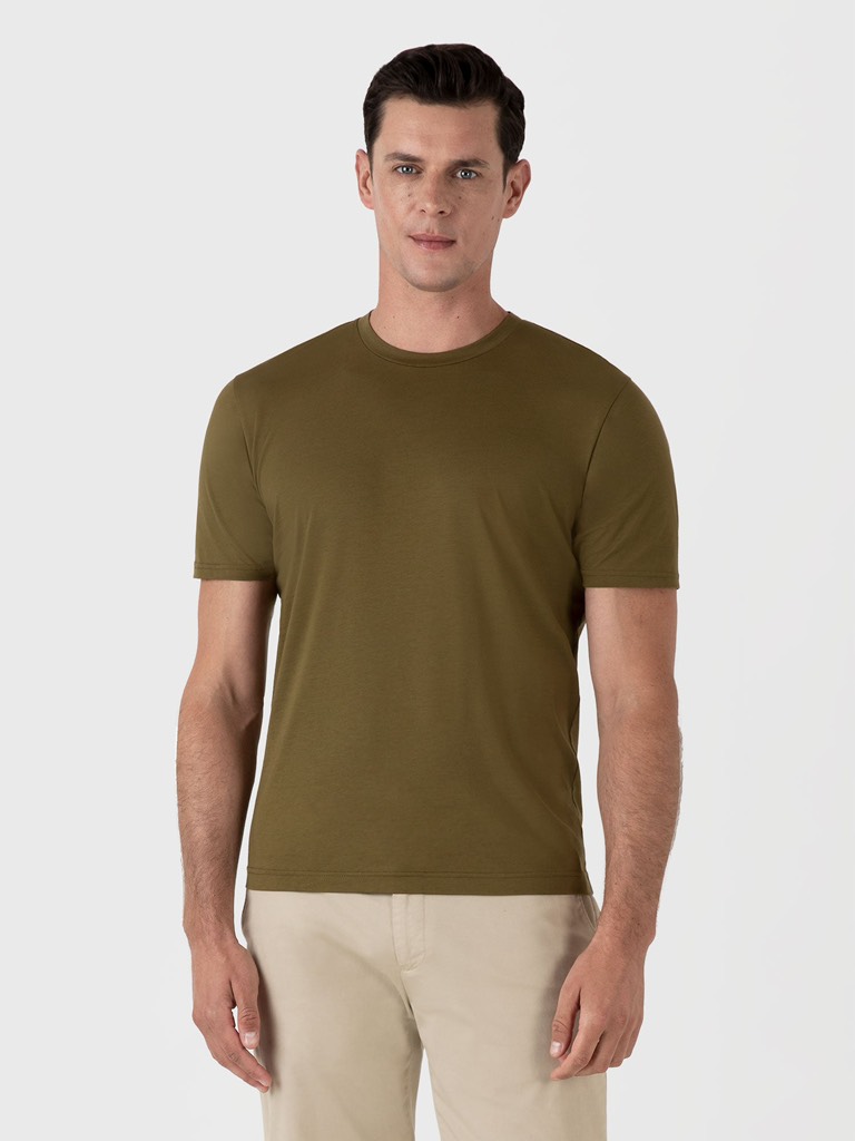 Riviera Crew Neck T-Shirt in Olive Green
