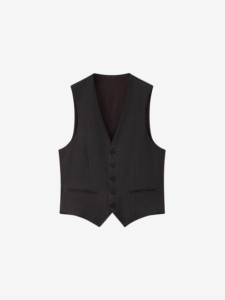 Simone Walnut Glencheck Vest in Loro Piana Australis Soft Touch 04B