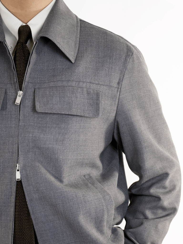 Mid Grey Tropical Wool Harrington Jacket