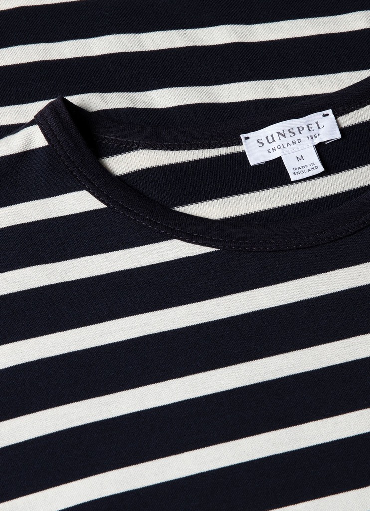 SS Crew Neck T Shirt in Navy/Ecru Breton