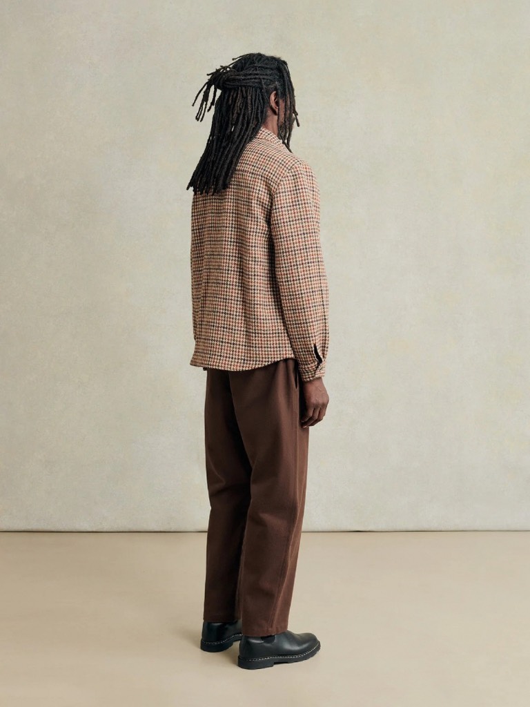 Brick Red Houndstooth Harris Tweed Wool Overshirt