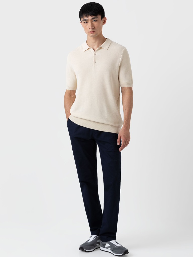 Fine Texture Polo Shirt in Ecru