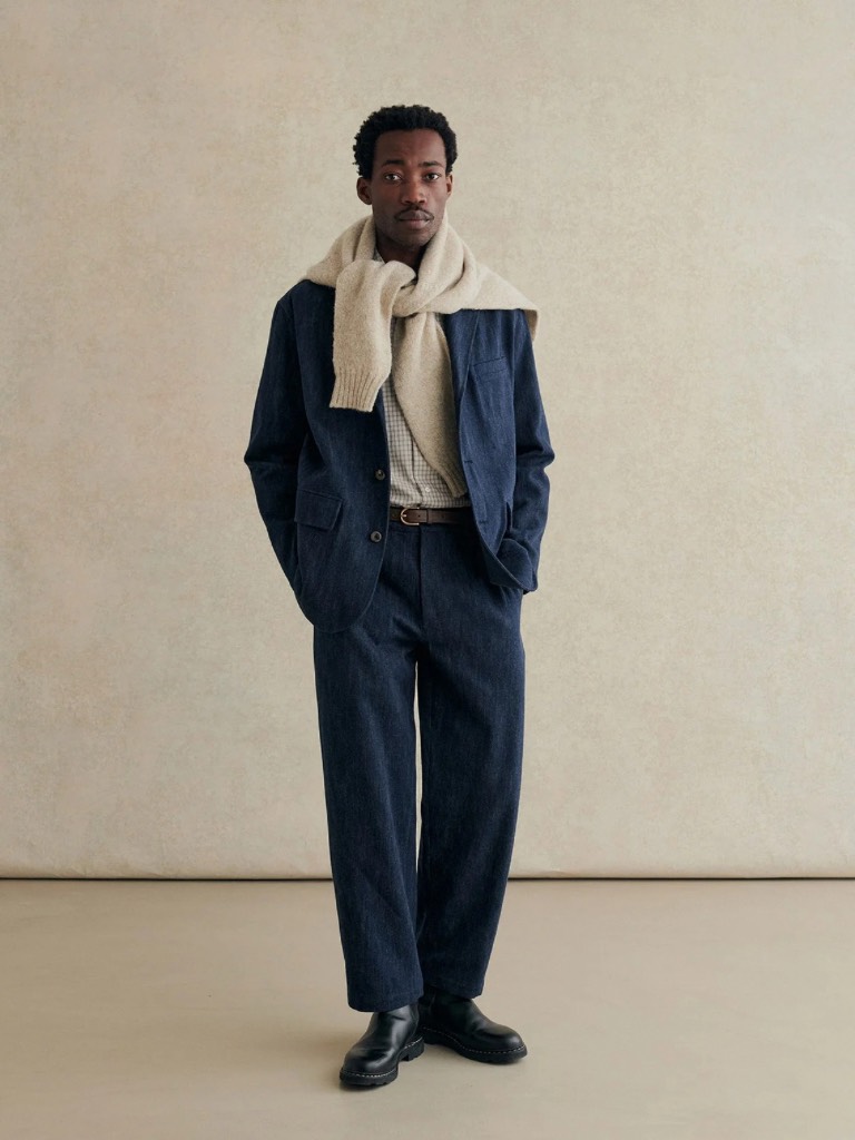 Denim Blue Cotton & Wool Balloon Trousers