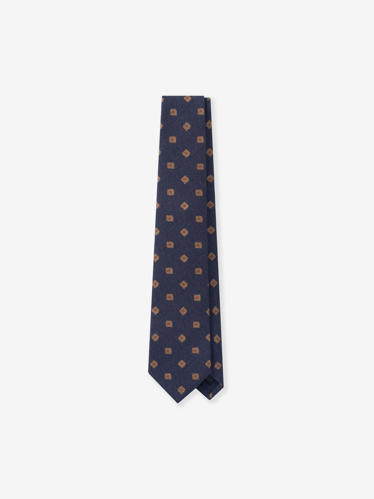Navy Jumbled Tile Wool Tie