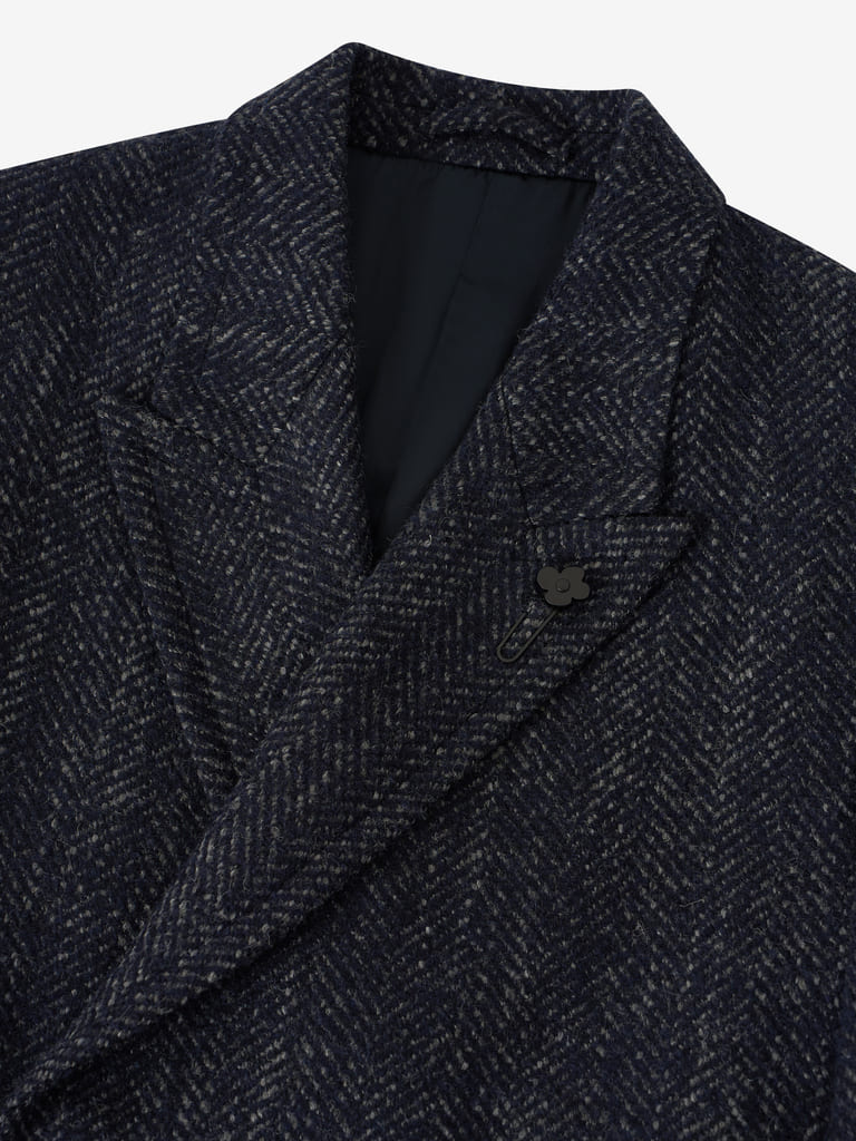 Navy Wide Herringbone Coat