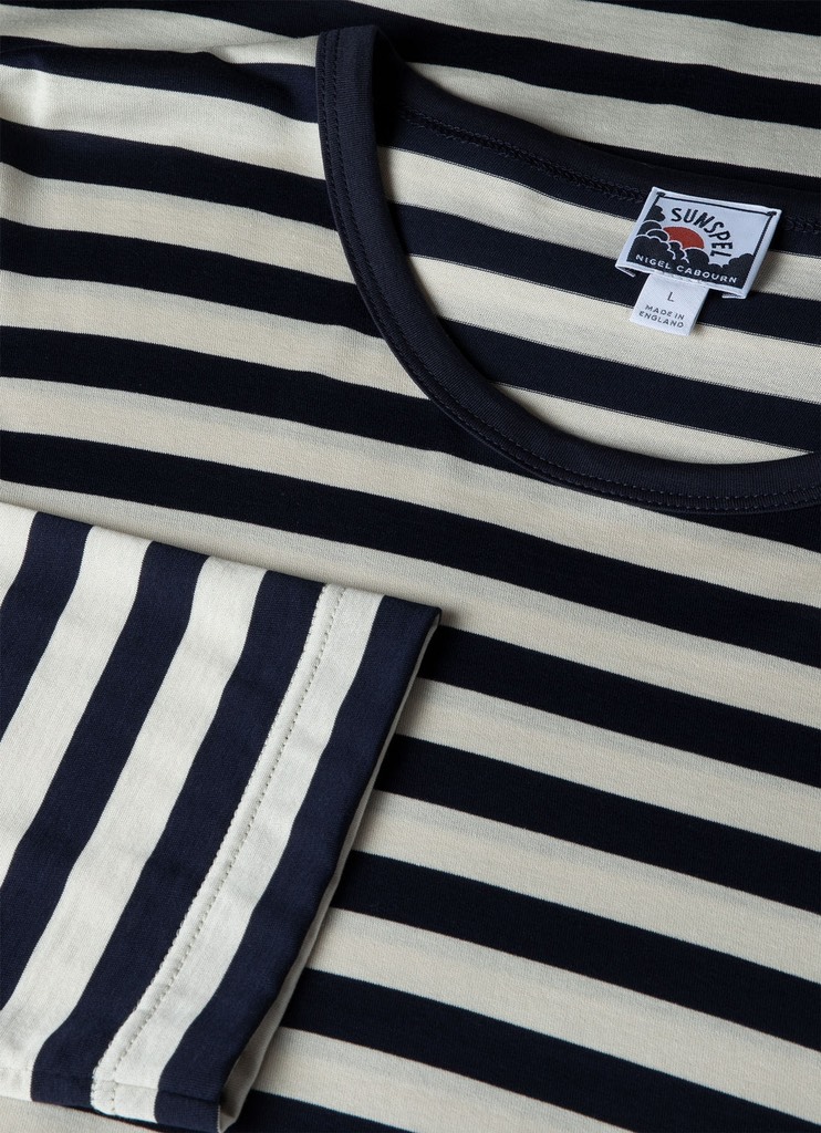 LS Sleeve Pocket T Shirt in Navy/Stone