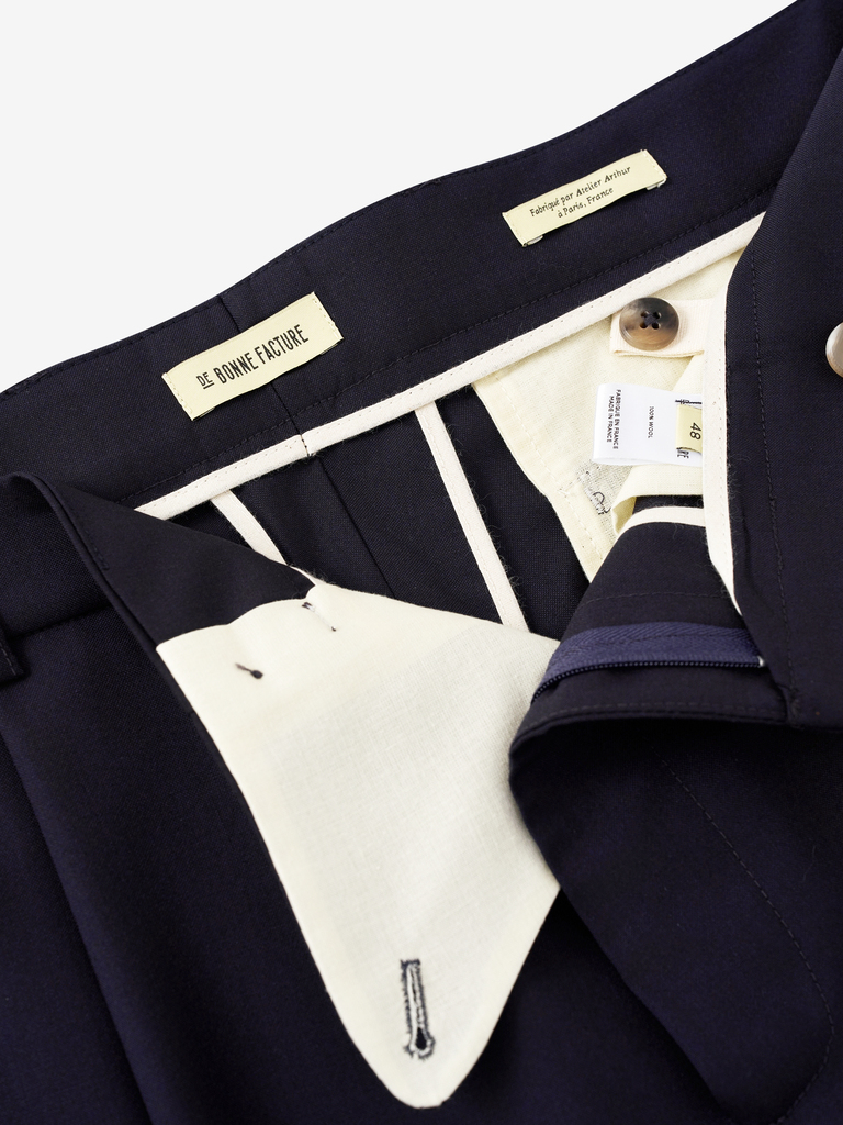 Navy Wool One Pleat Trousers