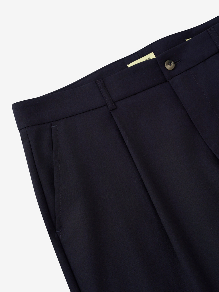 Navy Wool One Pleat Trousers