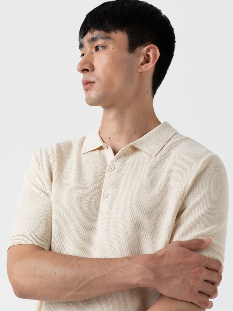 Fine Texture Polo Shirt in Ecru