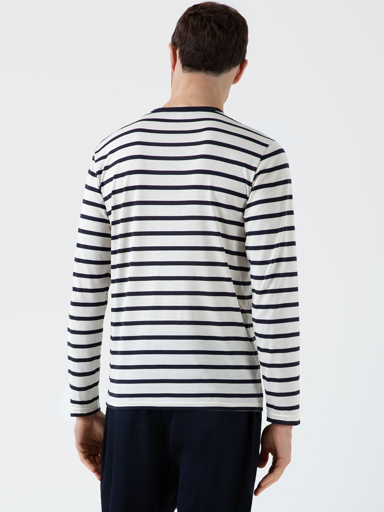 LS T Shirt in Ecru/Navy Breton Stripe