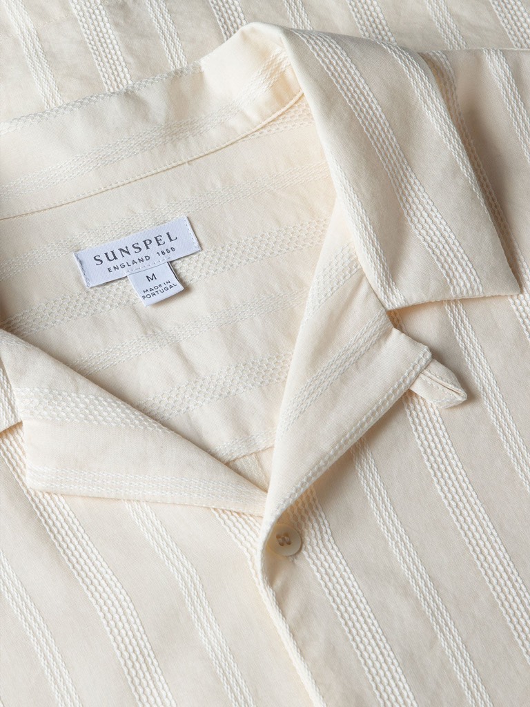 SS Embroidered Stripe Shirt in Ecru