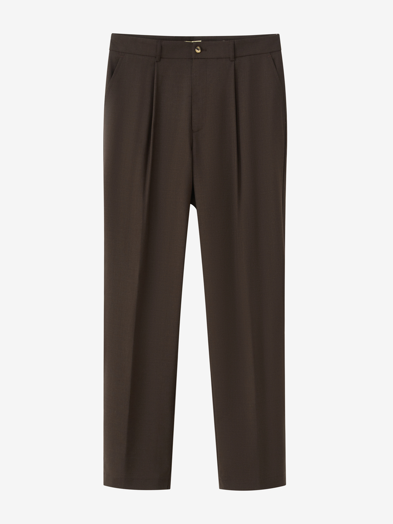 Bark Brown Cold Wool One Pleat Trousers