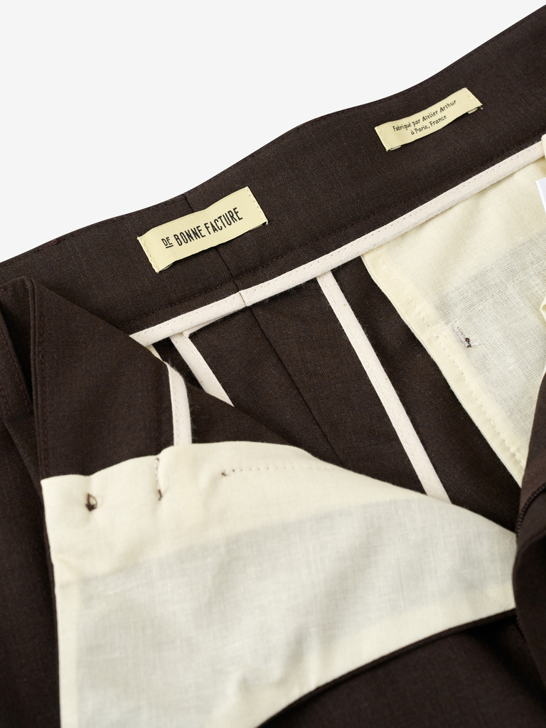 Bark Brown Cold Wool One Pleat Trousers