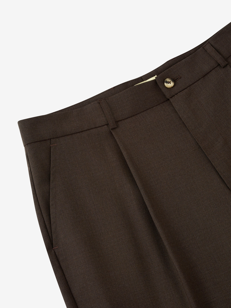 Bark Brown Cold Wool One Pleat Trousers