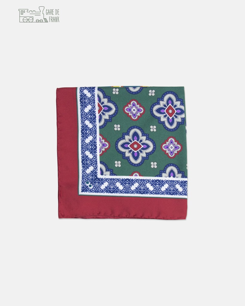 Green/Red Quatrefoil Silk Pocket Square