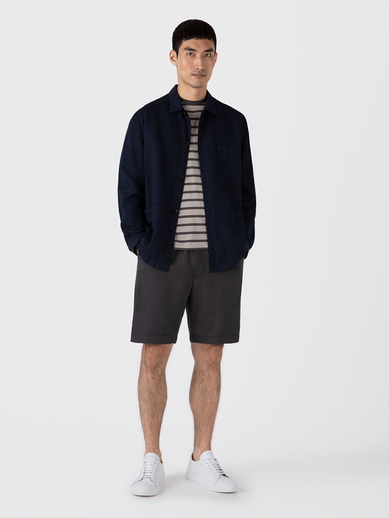 SS Crew Neck T Shirt in Ash Grey/Charcoal Breton Stripe