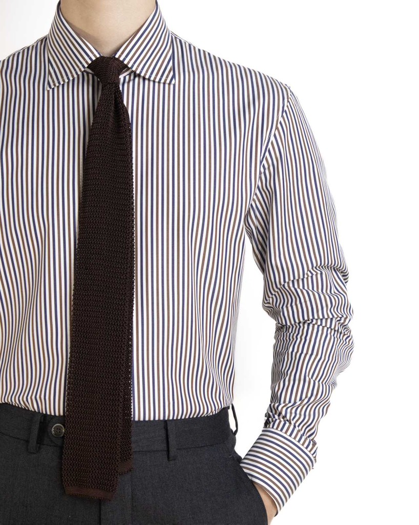 Navy/ Brown Candy Stripe Shirt 03CA