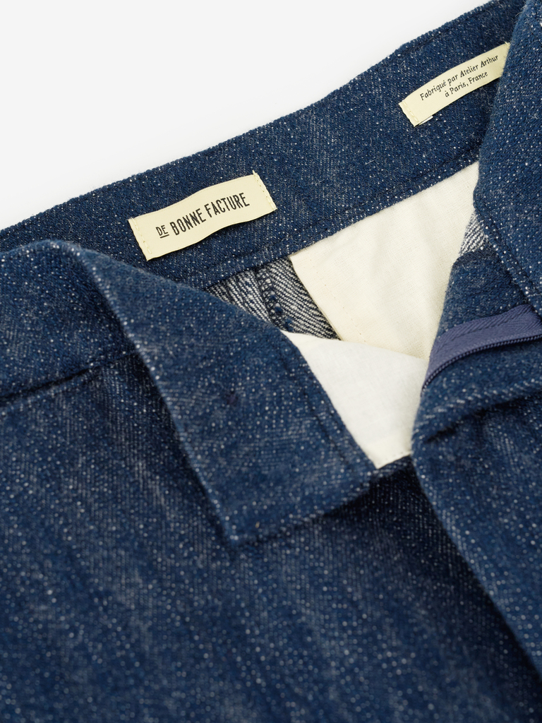 Denim Blue Cotton & Wool Balloon Trousers