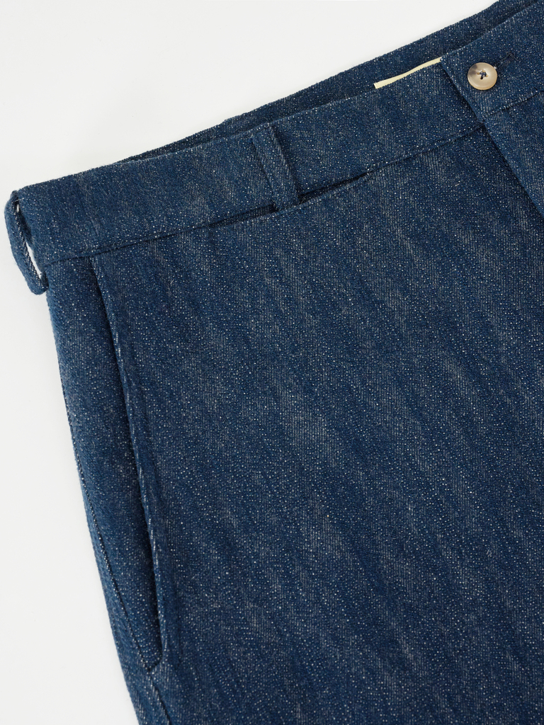 Denim Blue Cotton & Wool Balloon Trousers