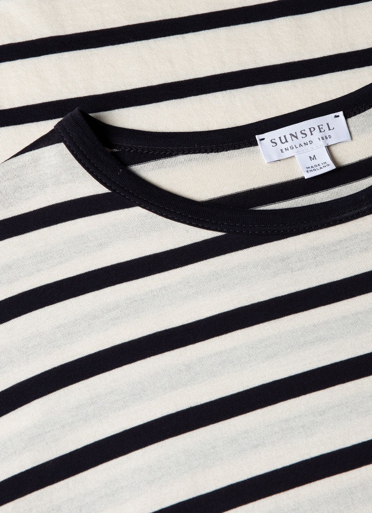 SS Crew Neck T Shirt in Ecru/Navy Breton
