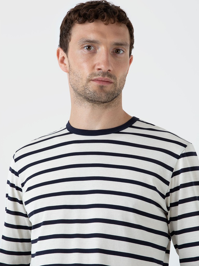 LS T Shirt in Ecru/Navy Breton Stripe