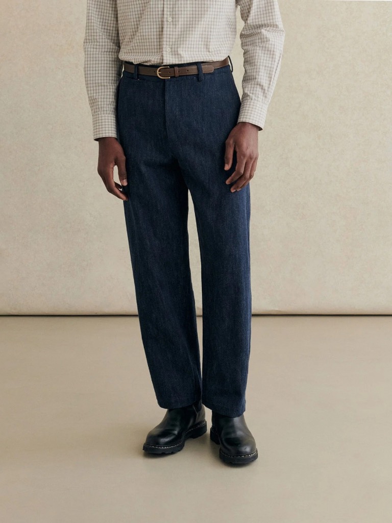 Denim Blue Cotton & Wool Balloon Trousers