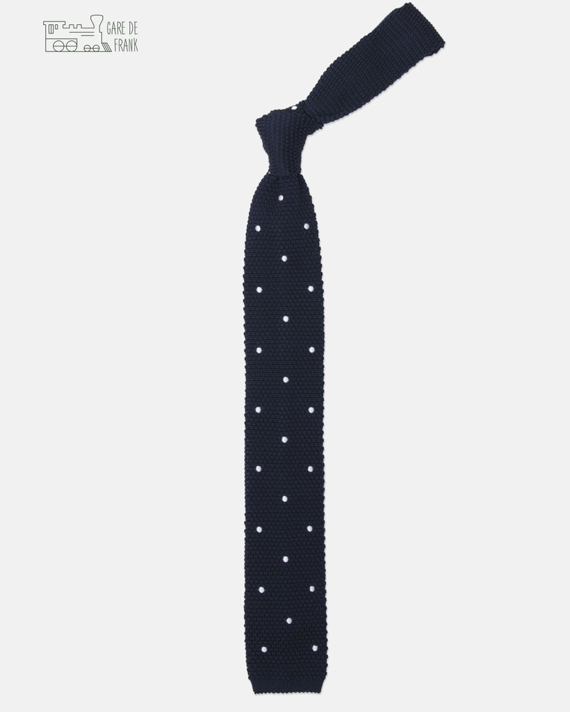 Soft Knit Tie In Navy/White Polkadot