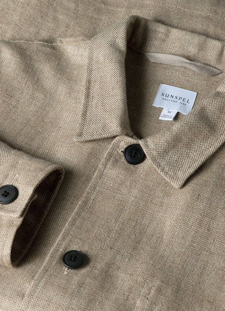 Hopsack Linen Twin Pocket Jacket in Light Stone