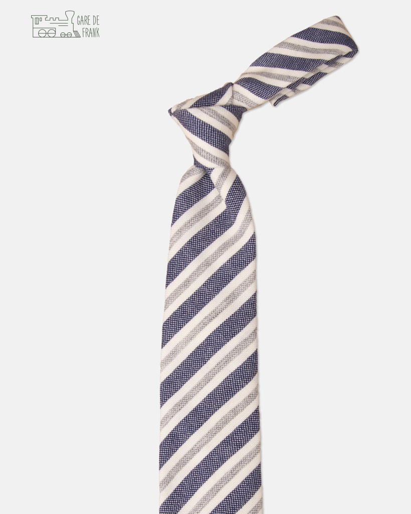 Navy/Grey/Ivory Striped Wool Tie