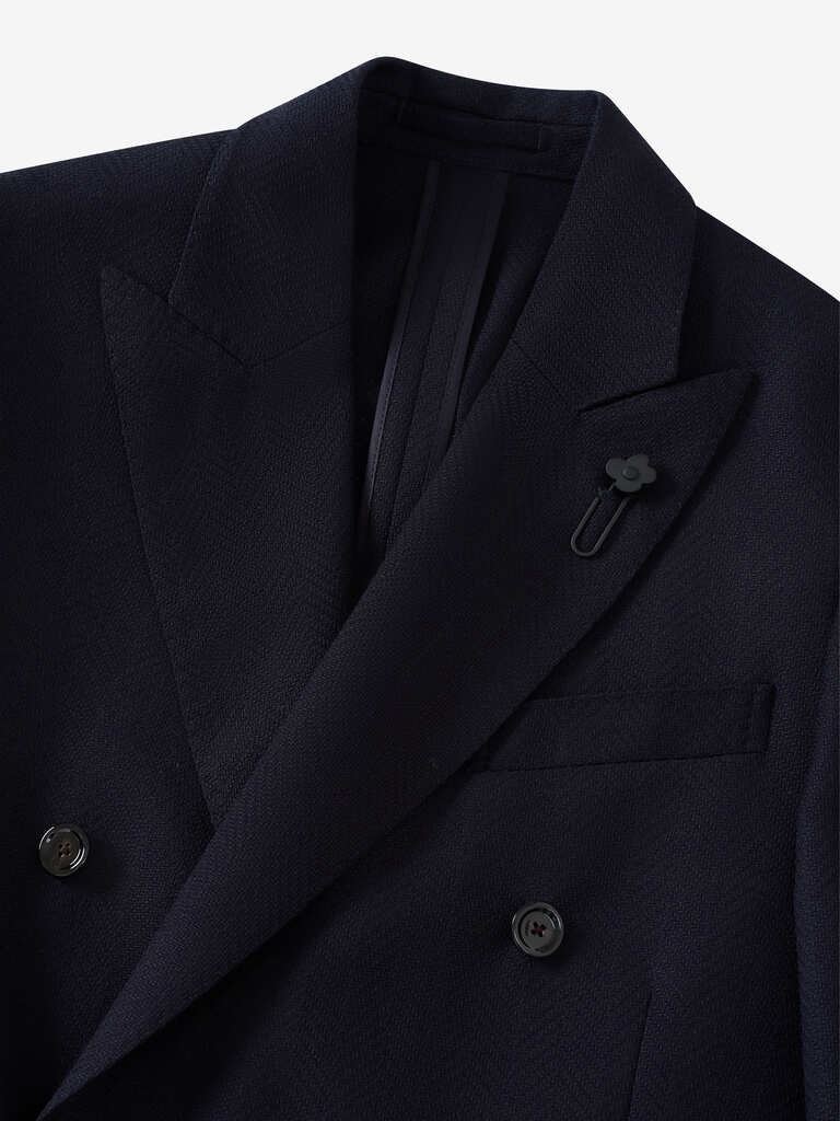 Navy Wide Herringbone Double-Breasted Blazer