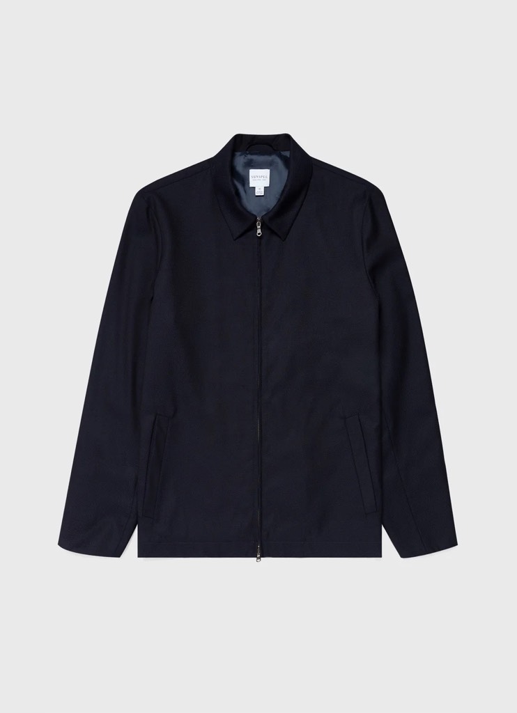 Travel Wool Harrington Jacket in Navy