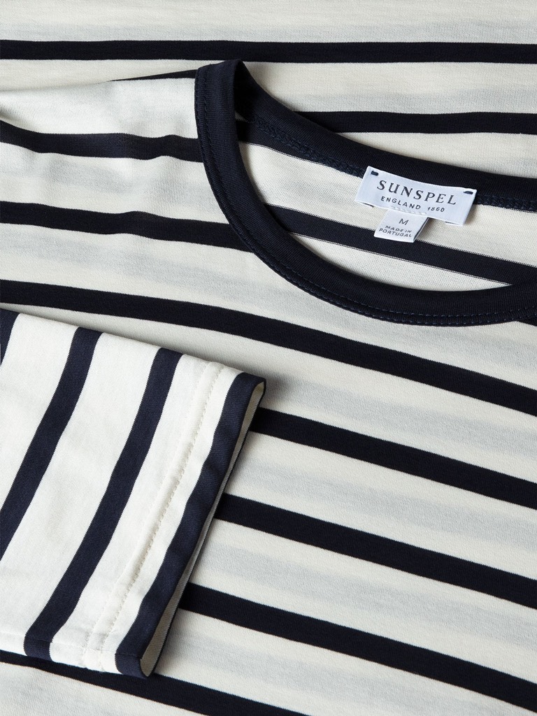 LS T Shirt in Ecru/Navy Breton Stripe