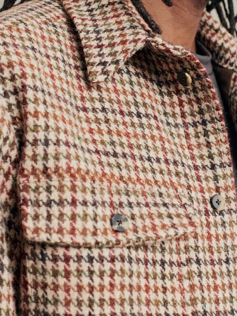 Brick Red Houndstooth Harris Tweed Wool Overshirt