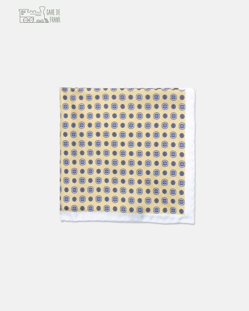 Gold/White Medallion Silk Pocket Square