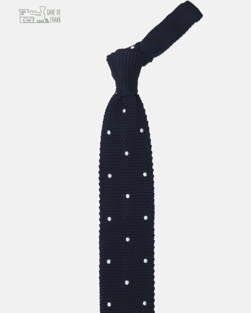 Soft Knit Tie In Navy/White Polkadot