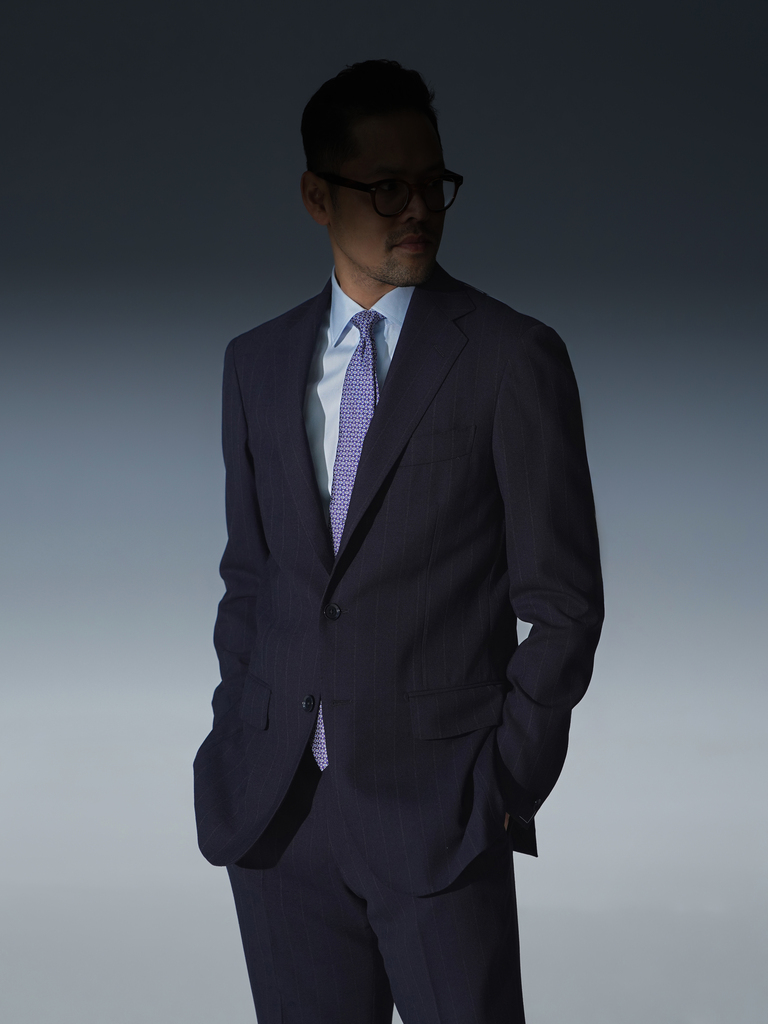 Navy wide chalk stripe fresco  13X