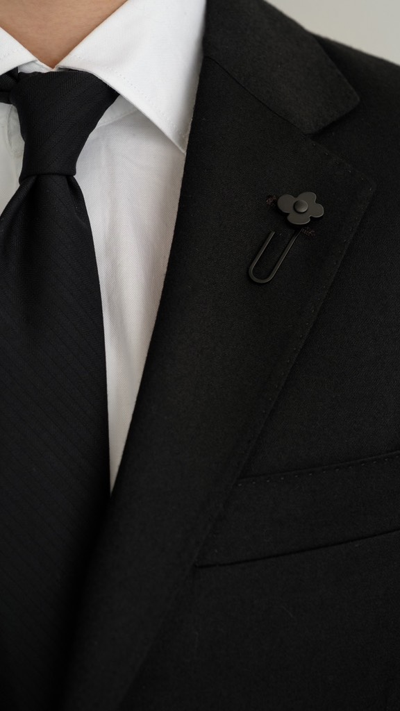 Wool Tie in Black Herringbone